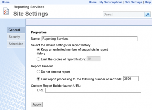 General - Site Settings ของ Report Manager